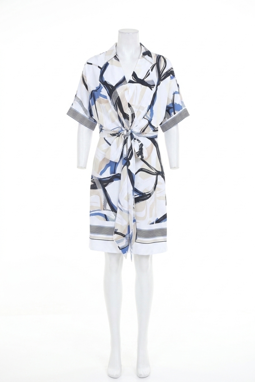 NEW JOSEPH RIBKOFF abstract stripes tie front dress